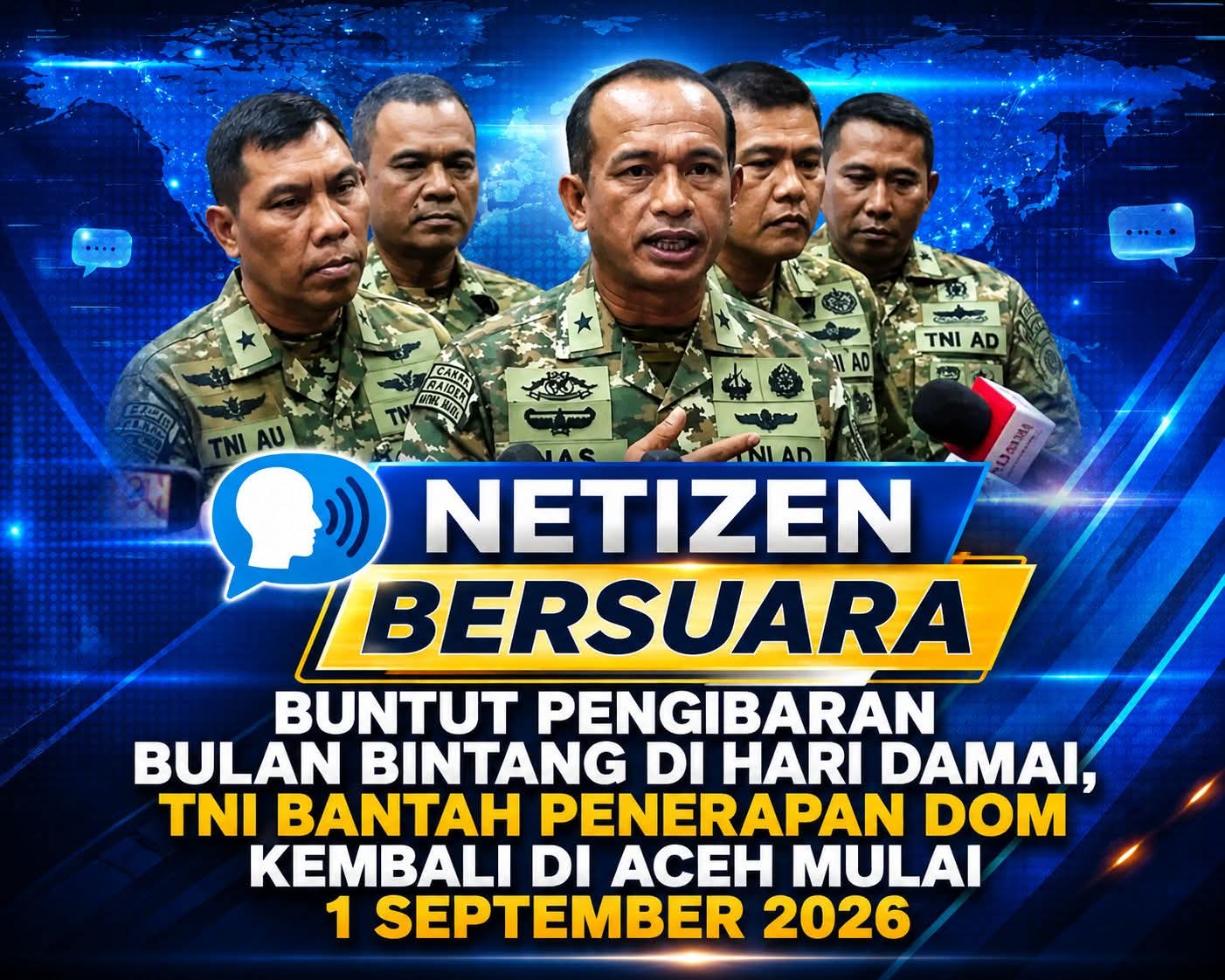 TNI membantah narasi di media sosial yang mengeklaim pemerintah menerapkan Darurat Operasi Militer (DOM) di Provinsi Aceh mulai 1 September 2026.